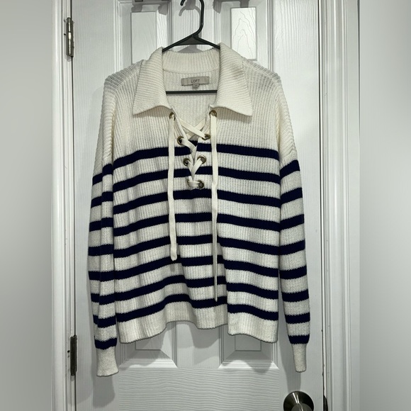 Striped lace up Polo sweater from LOFT - Picture 4 of 8